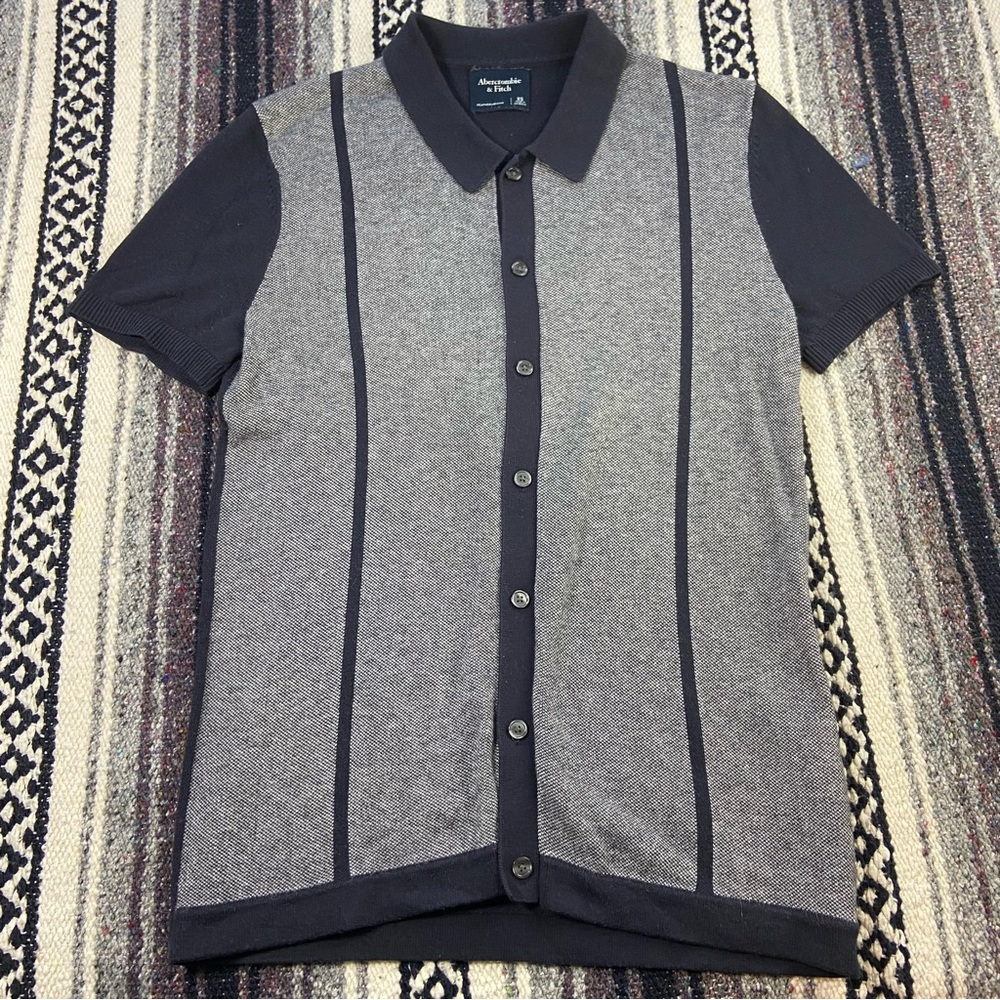 Abercrombie & Fitch Featherweight Sweater Polo Blue Gray Button-Down Shirt XS